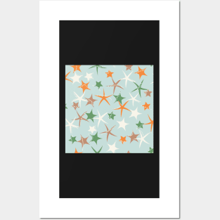 Starfish galaxy in sage green, zesty orange, off white and caramel. Posters and Art